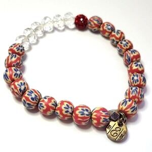 B&B Polymer Clay and Glass Bead Colorful Stretch Bracelet‎